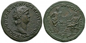 Ancient Roman Imperial Coins - Nero - Annona and Ceres Sesterius
65 AD. Lugdunum mint. Obv: NERO CLAVD CAESAR AVG GER P M TR P IMP P P legend with la...