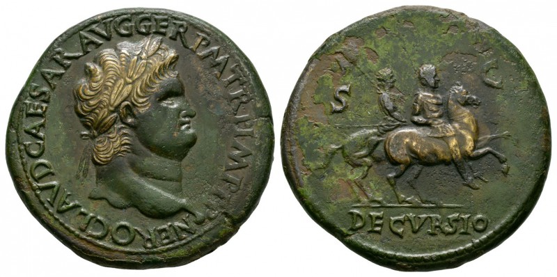 Ancient Roman Imperial Coins - Nero - Emperor Riding Sestertius
64 AD. Rome min...
