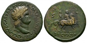 Ancient Roman Imperial Coins - Nero - Emperor Riding Sestertius
64 AD. Rome mint. Obv: NERO CLAVD CAESAR AVG GER P M TR P IMP P P legend with laureat...