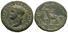 Ancient Roman Imperial Coins - Nero - Securitas Dupondius
67 AD. Lugdunum mint. Obv: IMP NERO CAESAR AVG P MAX TR P P P legend with laureate bust lef...