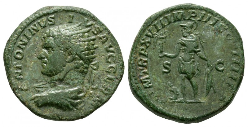 Ancient Roman Imperial Coins - Caracalla - Mars Dupondius
214 AD. Rome mint. Ob...