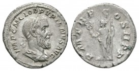 Ancient Roman Imperial Coins - Pupienus - Felicitas Denarius
April-July 238 AD. Rome mint. Obv: IMP C M CLOD PVPIENVS AVG legend with laureate, drape...