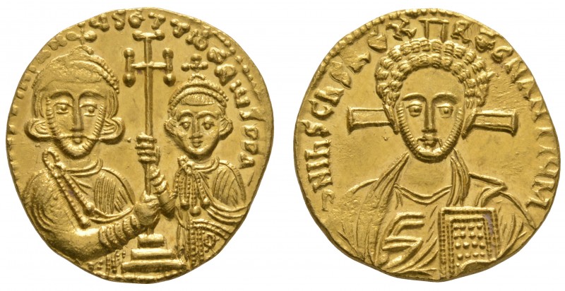 Ancient Byzantine Coins - Justinian II with Tiberius - Gold Christ Solidus
705-...