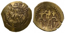 Ancient Byzantine Coins - Andronicus II and Michael IX - Gold Hyperpyron
1295-1320 AD. Constantinople mint. Obv: MP-QV with bust of Mary facing, both...