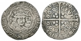 English Medieval Coins - Henry V - London - Frowning Bust Groat
1413-1422 AD. Class C, normal bust. Obv: facing bust within tressure with HENRIC DI G...