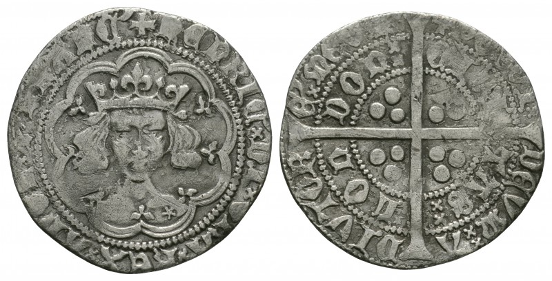 English Medieval Coins - Henry V - London - Frowning Bust Groat
1413-1422 AD. C...
