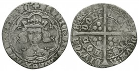 English Medieval Coins - Henry V - London - Frowning Bust Groat
1413-1422 AD. Class Ca. Obv: facing bust with tressure with mullet on right shoulder ...