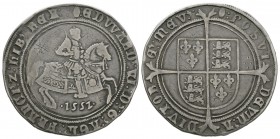 English Tudor Coins - Edward VI - 1552 - Crown
Dated 1552 AD. Fine coinage. Obv: king riding with date below and EDWARD VI D G AGL FRANCI Z HIB REX l...
