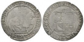 English Stuart Coins - James I - Halfcrown
1621-1623 AD. Third coinage. Obv: king riding with IACOBVS D G MAG BRIT FRAN & HIB REX legend and 'thistle...