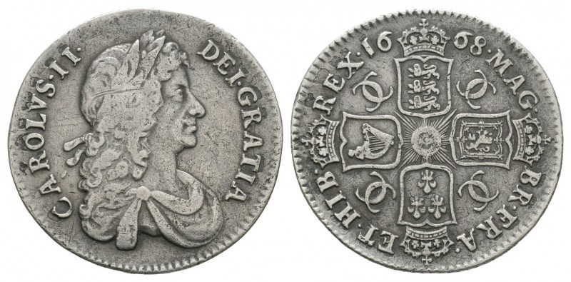 English Milled Coins - Charles II - 1668 - Shilling
Dated 1668 AD. Second bust....