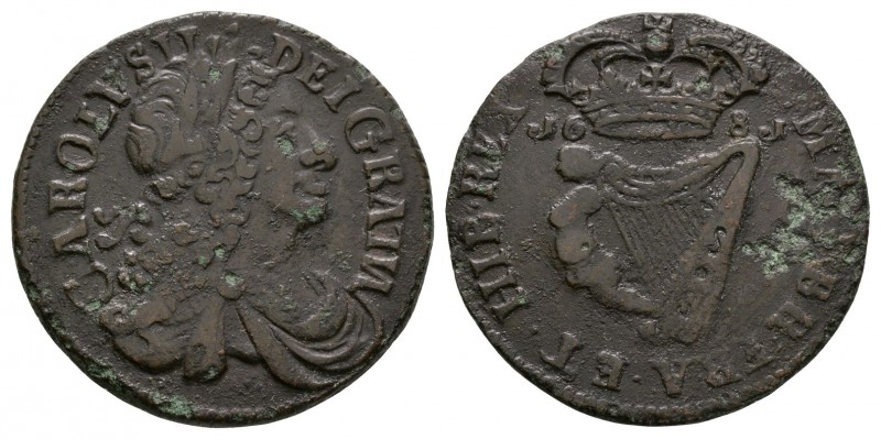World Coins - Ireland - Charles II - 1681 - Halfpenny
Dated 1681 AD. Obv: profi...