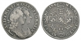 English Milled Coins - William and Mary - 1693 - Sixpence
Dated 1693 AD. Obv: profile jugate busts with GVLIELMVS ET MARIA DEI GRATIA legend. Rev: cr...