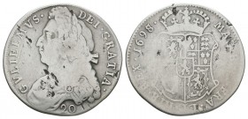 World Coins - Scotland - William III - 1698 over 7 - 20 Shillings
Dated 1698 AD. Obv: profile bust with 20 below and GVLIELMVS DEI GRATIA legend. Rev...
