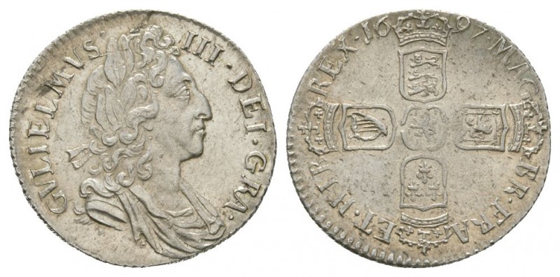 English Milled Coins - William III - 1697 - Sixpence
Dated 1697 AD. Third bust,...