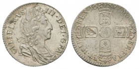 English Milled Coins - William III - 1697 - Sixpence
Dated 1697 AD. Third bust, reverse 2. Obv: profile bust with GVLIELMVS III DEI GRA legend. Rev: ...