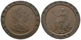 English Milled Coins - George III - 1797 - Cartwheel Twopence
Dated 1797 AD. First issue, Soho mint. Obv: profile bust with incuse GEORGIUS III D G R...