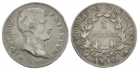 World Coins - France - Year 12 A - 1 Franc
Dated year 12 (1803-1804 AD"). Paris mint. Obv: profile bust with NAPOLEON EMPEREUR legend. Rev: 1 / FRANC...