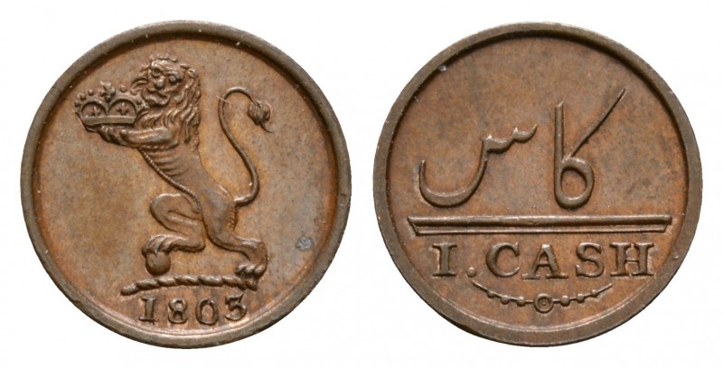 World Coins - India - Madras - 1803 - Proof Cash
Dated 1803 AD. Obv: lion with ...