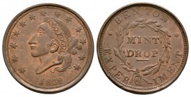 World Coins - USA - Mint Drops - 1838 - Hard Times Token Cent
Dated 1838 AD. Obv: profile bust with LOCO COCO inscribed to hair band with date below ...