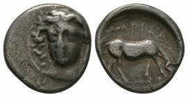 Ancient Greek Coins - Thessaly - Larissa - Horse Drachm
350-325 BC. Obv: head of Larissa facing three-quarters to left, wearing ampyx, pendant earrin...