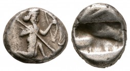 Ancient Greek Coins - Lydia - Persian Kings - Archer Siglos
450-330 BC. Obv: archer kneeling holding spear and bow. Rev: quadripartite punch. Sear 46...