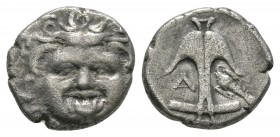 Ancient Greek Coins - Thrace - Apollonia - Anchor Drachm
5th-4th century BC. Obv: gorgoneion with a row of curls along forehead and protruding tongue...