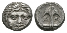Ancient Greek Coins - Thrace - Apollonia - Anchor Drachm
5th-4th century BC. Obv: gorgoneion with a row of curls along forehead and protruding tongue...