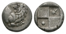 Ancient Greek Coins - Thrace - Cherronesos - Lion Hemidrachm
480-350 BC. Obv: forepart of lion right, head turned back. Rev: quadripartite incuse squ...
