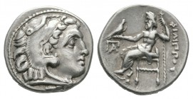 Ancient Greek Coins - Macedonia - Philip III - Zeus Drachm
323-317 BC. Kolophon mint. Obv: head of Herakles right, wearing lionskin headdress. Rev: F...