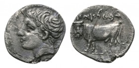 Ancient Greek Coins - Panormus - River God Litra
425-300 BC. Under Punic occupation. Obv: head of youthful river god left, dolphin behind head. Rev: ...