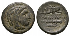 Ancient Greek Coins - Macedonia - Alexander III (the Great) - Bowcase and Club Bronze
319-313 BC. Miletos mint. Obv: head of Herakles right, wearing ...