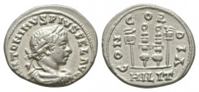 Ancient Roman Imperial Coins - Elagabalus - Concordia Denarius
218-219 AD. Antioch mint. Obv: ANTONINVS PIVS FEL AVG legend with laureate, draped and...