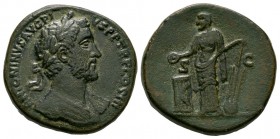 Ancient Roman Imperial Coins - Antoninus Pius - Salus-Fortuna Sestertius
144 AD. Rome mint. Obv: ANTONINVS AVG PIVS P P TR P COS III legend with laur...