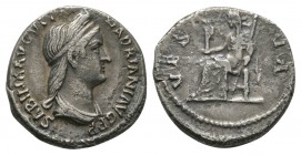 Ancient Roman Imperial Coins - Sabina - Vesta Denarius
133 AD. Wife of Hadrian, Rome mint. Obv: SABINA AVGVSTA HADRIANI AVG P P legend with draped bu...