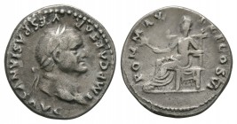 Ancient Roman Imperial Coins - Vespasian - Pax Denarius
75 AD. Rome mint. Obv: IMP CAESAR VESPASIANVS AVG legend with laureate bust right. Rev: PON M...