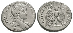 Ancient Roman Provincial Coins - Elagabalus - Antioch - Eagle Tetradrachm
219-220 AD. Obv: AVT K M ANTWNEINOC CEB legend with laureate head right, sl...