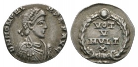 Ancient Roman Imperial Coins - Honorius - Wreath Siliqua
397-402 AD. Constantinople mint. Obv: D N HONORIVS P F AVG legend with diademed, draped and ...