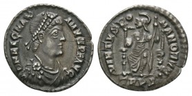 Ancient Roman Imperial Coins - Magnus Maximus - Roma Siliqua
384-388 AD. Trier mint. Obv: D N MAG MAXIMINVS P F AVG legend with diademed, draped and ...