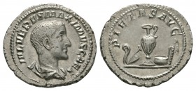 Ancient Roman Imperial Coins - Maximus - Emblems Denarius
235-236 AD. Rome mint. Obv: IVL VERVS MAXIMVS CAES legend with bare draped bust right. Rev:...