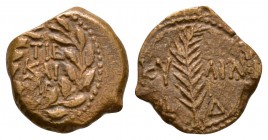 Ancient Roman Provincial Coins - Judea - Valerius Gratas - Prutah
15-26 AD. Obv: ??? ??? (Julia Livia) legend with palm-branch between. Rev: TIB / KA...