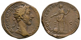 Ancient Roman Imperial Coins - Commodus - Providentia Dupondius
181 AD. Rome mint. Obv: M COMMODVS ANTONINVS AVG legend with radiate bust right. Rev:...