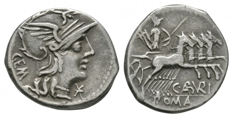 Ancient Roman Republican Coins - C Aburius Geminus - Mars Denarius
134 BC. Rome...