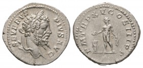 Ancient Roman Imperial Coins - Septimius Severus - Genius Denarius
207 AD. Rome mint. Obv: SEVERVS PIVS AVG legend with laureate and draped bust righ...