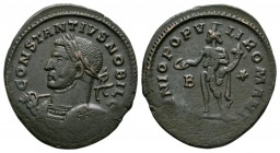 Ancient Roman Imperial Coins - Constantius I - Genius Follis
298-299 AD. Trier mint. Obv: CONSTANTIVS NOBIL C legend with laureate and cuirassed bust...
