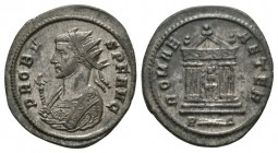 Ancient Roman Imperial Coins - Probus - Temple Antoninianus
277-280 AD. Rome mint. Obv: PROBVS P F AVG legend with radiate, draped and cuirassed bust...