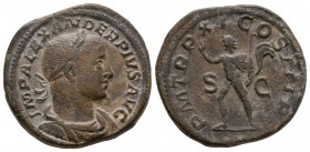 Ancient Roman Imperial Coins - Severus Alexander - Sol Sestertius
233 AD. Rome mint. Obv: IMP ALEXANDER PIVS AVG legend with laureate and draped bust...