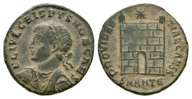 Ancient Roman Imperial Coins - Crispus - Camp Gate Centenionalis
325-326 AD. Antioch mint. Obv: FL IVL CRISPVS NOB CAES legend with laureate, draped ...