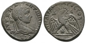Ancient Roman Provincial Coins - Elagabalus - Antioch or Carrhae - Eagle Tetradrachm
219-220 AD. Obv: AVT K M ANTWNEINOC CEB legend with laureate hea...