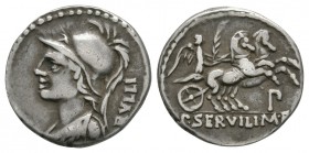 Ancient Roman Republican Coins - P Servilius M f Rullus - Minerva Denarius
100 BC. Rome mint. Obv: bust of Minerva left with RVLLI behind. Rev: Victo...