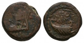 Ancient Roman Provincial Coins - Vespasian - Judea - Legio X Fretensis Countermarked City Goddess Bronze
72-73 AD. Ascalcon, year 176 of the city. Ob...